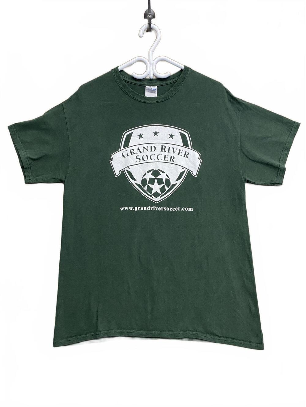 Vintage Y2k Grand River Soccer Green T-Shirt On Gildan Tag Heavy Cotton Sz Large